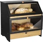 HOMEKOKO Large Bamboo Two-Layer Bread Box with Drawer