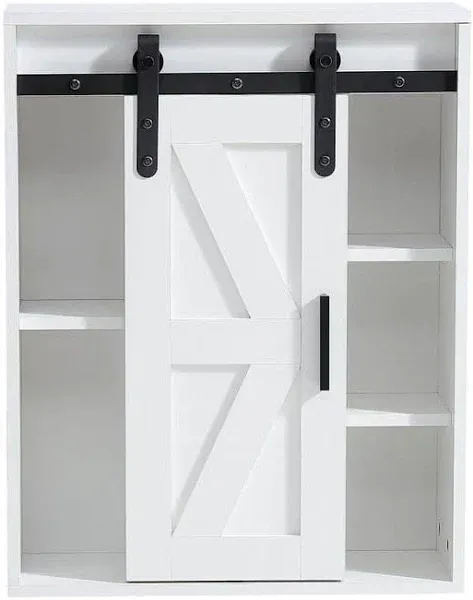 YOFE Accent Cabinet 27.6&#034;Hx21.7&#034;W Wood Multifunctiona<wbr/>l Sliding Door 5-Tier White