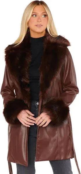 Penny Lane Coat ~ Cocoa Faux Leather with Faux Fur