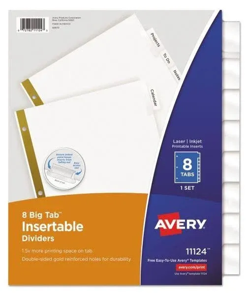 Avery&amp;reg; Big Tab(TM) Insertable Dividers, Clear Tabs, 8-Tab Set (11124) - AVE1