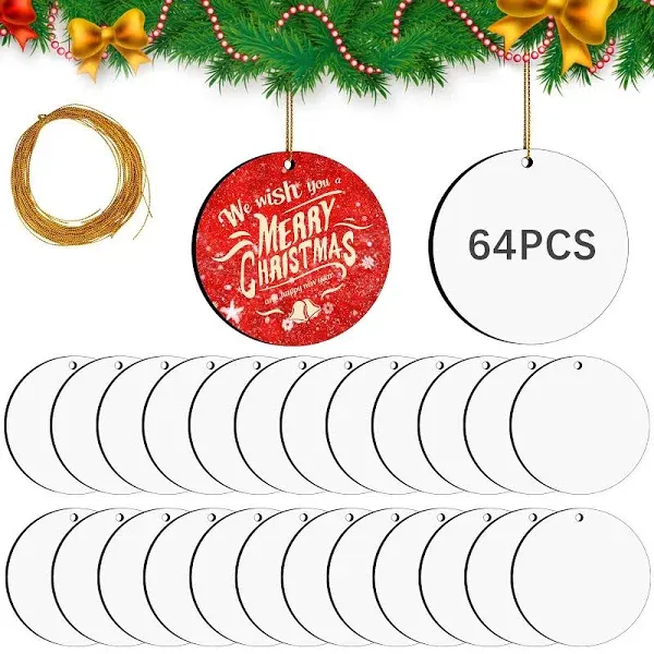 64 Pcs Round Sublimation Ornament Blanks