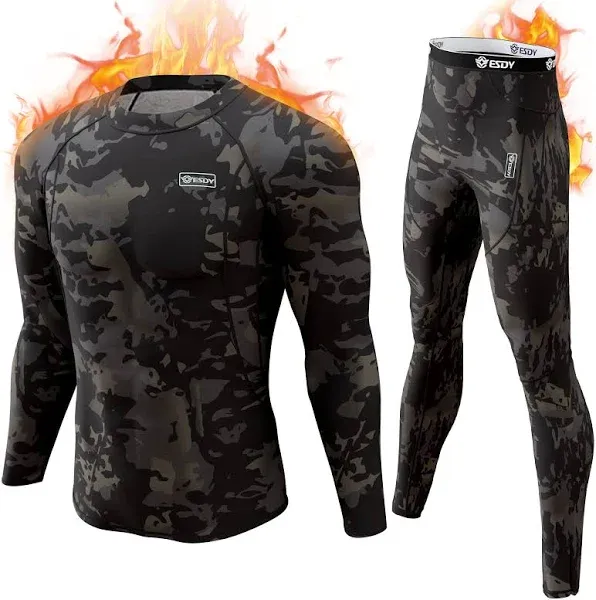 Romision Thermal Underwear for Men Fleece Lined Long Johns Hunting Gear Base Layer Bottom Top Set for Cold Weather A