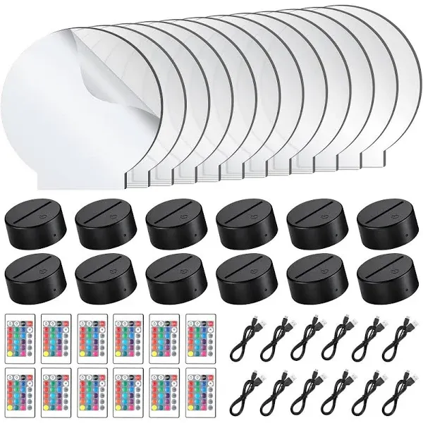 12 Pieces Clear Acrylic Sheets and 12 Pieces 3D Night LED Light Lamp B