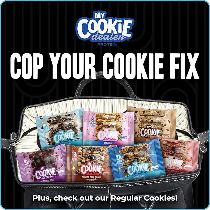 My Cookie Dealer Protein Cookies, Milk and Cookies (3-Pack, 4oz Cookie) - 18g Protein per Cookie (Made with RAW Nutrition Protein) - Individually Wrapped Travel Snacks