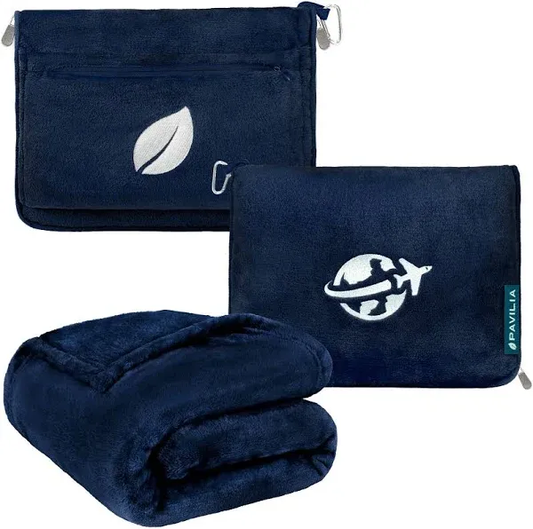  Travel Blanket and Pillow, Arms Opening Airplane Blankets 65 x 40 inches Navy