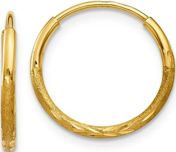 14k 14kt Yellow Gold 1.25mm Diamond-cut Endless Hoop Earring 12 mm