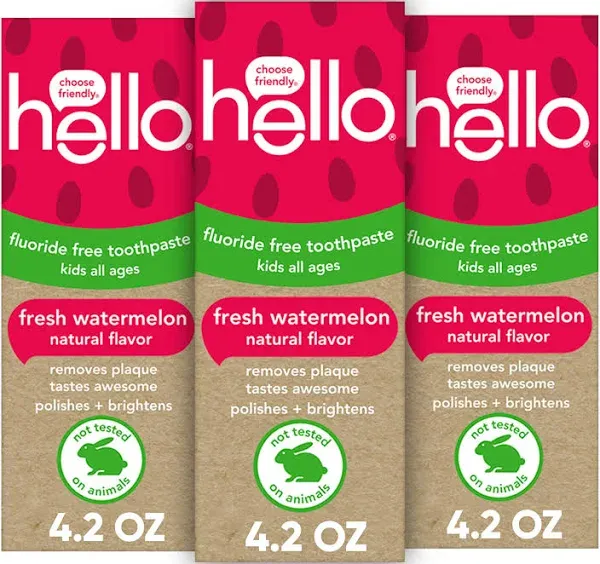 Hello Kids Fluoride Free Toothpaste, Natural Watermelon - 4.2 oz tube