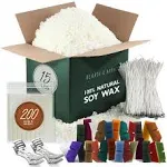 Hearth & Harbor Natural Soy Wax and DIY Candle Making Supplies - 15 lbs Soy Candle Wax Flakes, 24 Candle Wax Dye Blocks, 200 Cotton Wicks, and 4