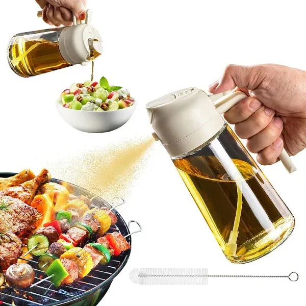 CXINYI - Oil Dispenser for Kitchen - 16oz / 470ml Olive Oil bottle - 2 in 1 Olive Oil Dispenser & Oil Sprayer with Brush - Oil Sprayer for Cooking, Salad, Barbecue White