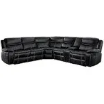 Austin 118 in. Straight Arm 3-Piece Faux Leather Reclining Sectional Sofa in Black with Right Console