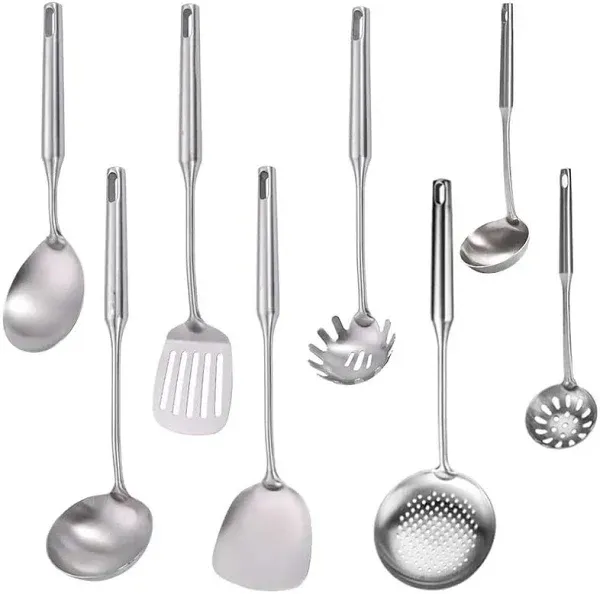 18/10 Stainless Steel Kitchen Utensils Set 15” Long Metal Cooking Tools & Serving Utensil