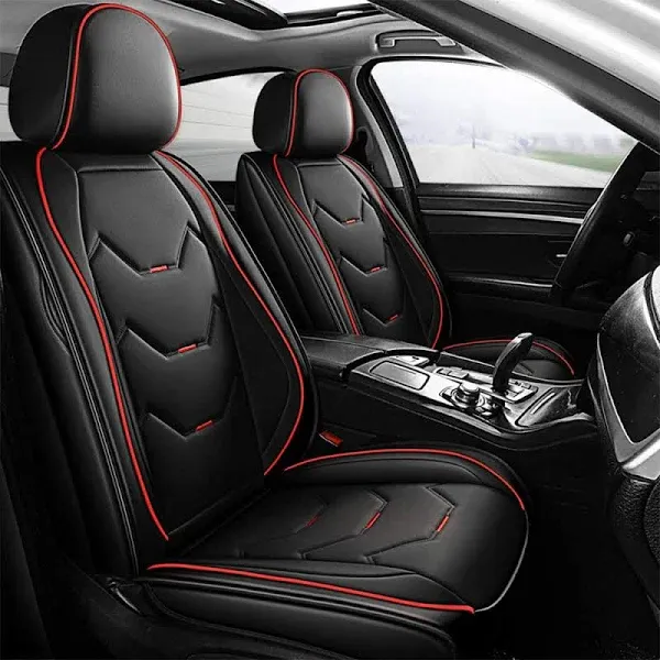 otoez Universal Leather Car Seat Covers 5 Seat Full Set Automotive Seat Protector Replacement Compatible with Most Honda Toyota Chevy Ford Nissan Vehicles, Trucks, SUVs(Black,No Pillows)