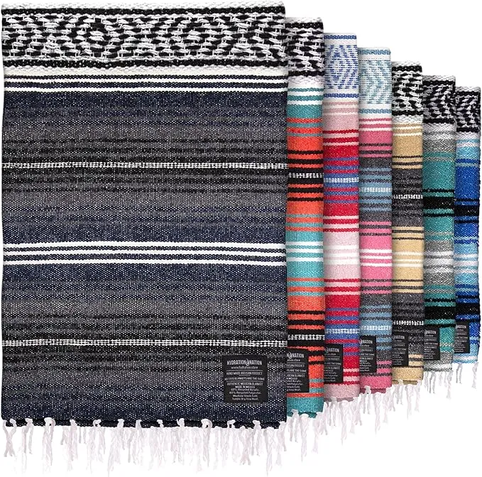 Authentic Large Handwoven Mexican Blanket - Soft Yoga Blanket - Durable Serape Blanket - Lightweight Falsa Blanket, Beach Blanket, Camping Blanket, Picnic Blanket, Outdoor Blanket 70"x50" - Cherry