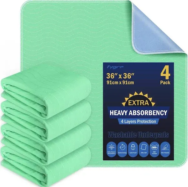 FYGRIP 4 Pack Extra Heavy Absorbency Washable Underpads