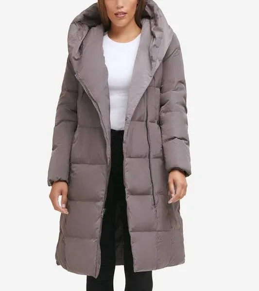 Cole Haan Women's Quilted Mid-Length Down Coat with Oversized Hood