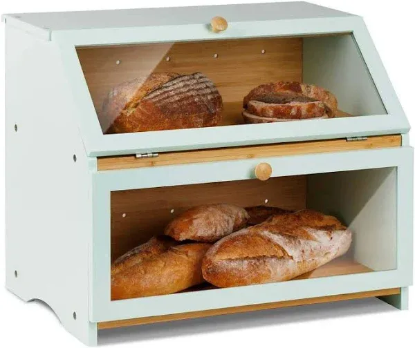 HOMEKOKO Double Layer Large Bread Box for Kitchen Counter Wooden Large Capaci...