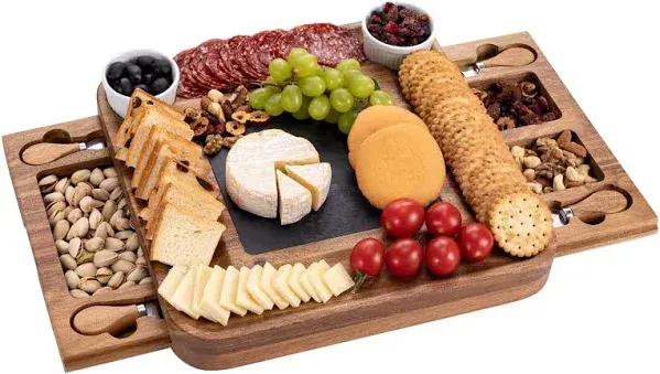 Slide-Out Drawer Cheese and Charcuterie Board with Knife Set