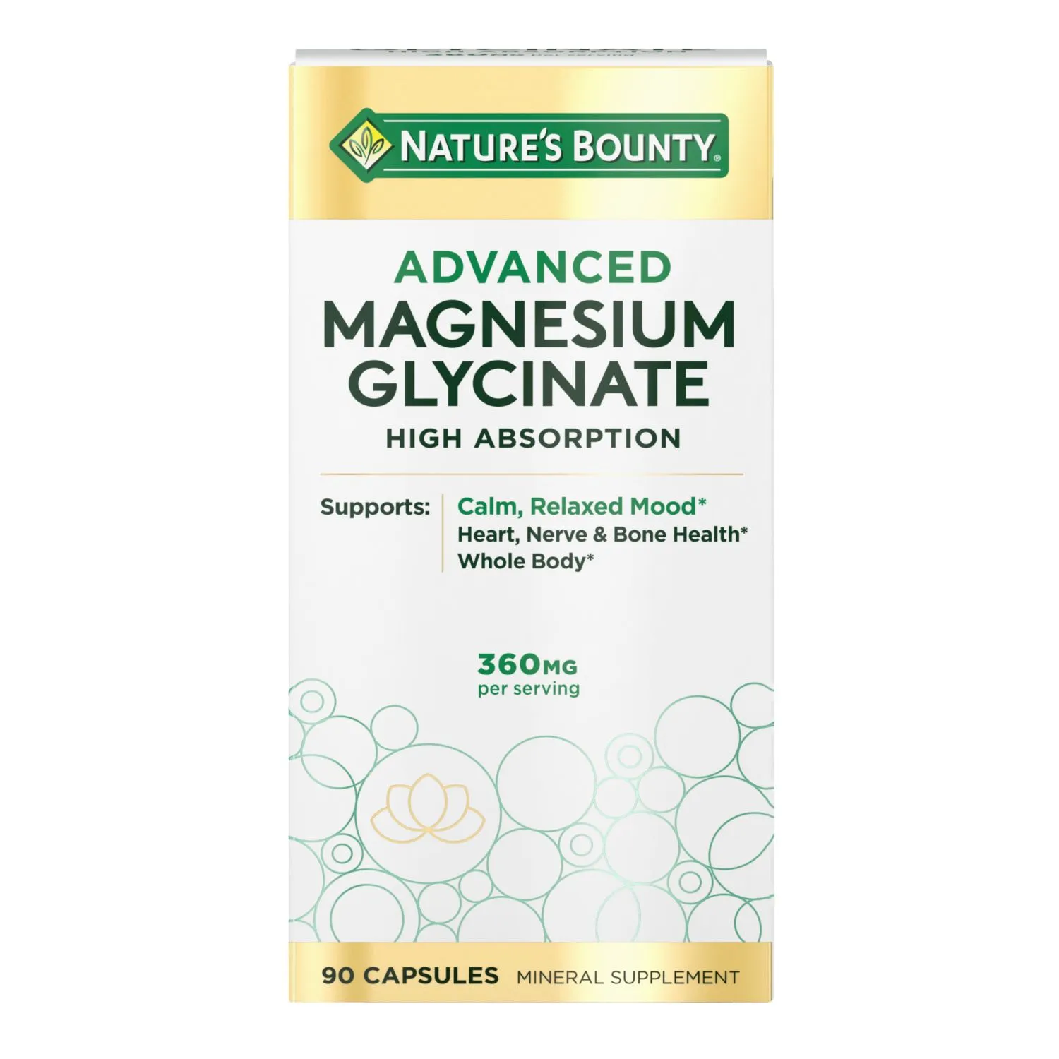 Nature's Bounty Advanced Magnesium Glycinate, 360mg, Muscle & Bone Support, 90 Capsules