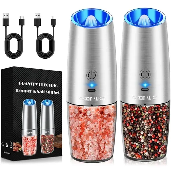 Gravity Electric Pepper and Salt Grinder Set Salt and Pepper Mill &amp; Adjustable C