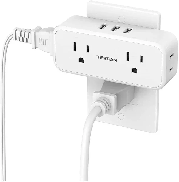 Multi Plug Wall Outlet Extender, TESSAN Flat Plug Splitter with 4 AC Outlets 