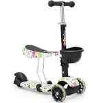 Madog Kids Scooter,Kick Scooter with Removable Seat,Adjustable Height,LED Flashing Wheels Scooter Basket