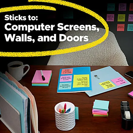 Post-it Super Sticky Notes, 18 Pads, 1-7/8 in x 1-7/8 in, 2x the Sticking Power, School Supplies and Office Products, Sticky Notes for Vertical Surfaces, Monitors, Walls and Windows, Energy Boost Collection