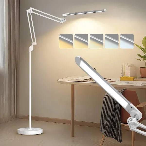 LED Floor Lamp, 12W Adjustable Gooseneck Standing Lamp with 5 Color Temperatures, Bright Eye-Caring Reading Light for Bedroom & Office(White)