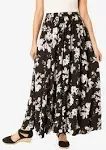 Woman Within Women's Plus Size Petite Pull-On Elastic Waist Soft Maxi Skirt - 34 WP, Black Blossom