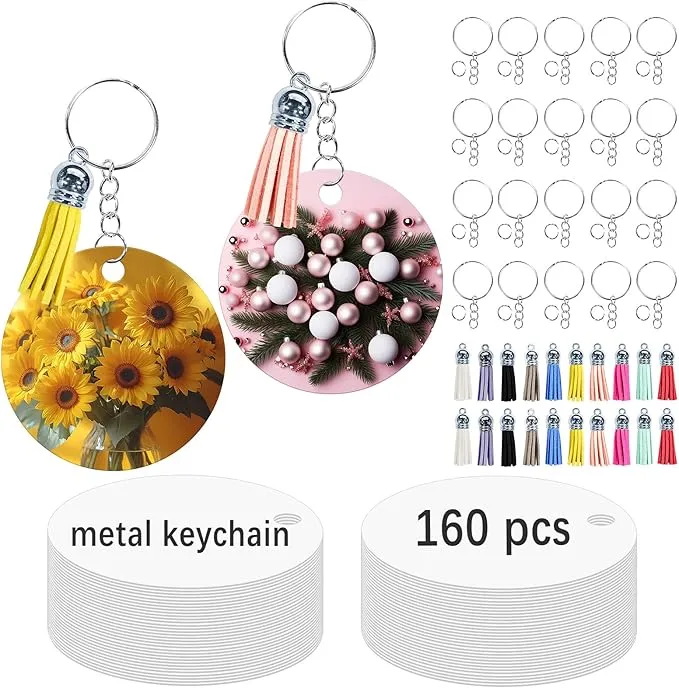 160 Pcs Double Sided Sublimation Keychain Blanks with Tassels ( Bulk)