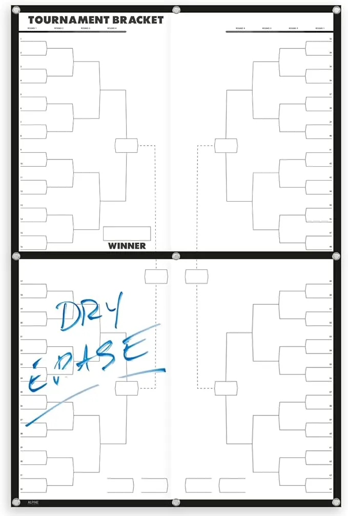 Reusable March Madness Bracket Poster - 64 Player Dry Erase Board Brackets Poster Set is 32x48 Inches and Includes 2 Markers and Metal Hanging Grommets. NCAA Basketball Bracket Poster is Made in USA.