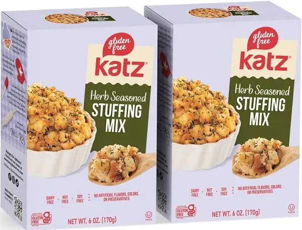 Katz Gluten Free Herb Seasoned Stuffing Mix Perfectly For All Your Holiday And Everyday Cooking Needs, With No Artificial Flavors, Colors, Or Preservatives - Dairy Free, Soy Free, Nut Free, Kosher 2-Pack (6 Oz)