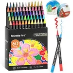 Shuttle Art 60 Colors Dual Tip Acrylic Paint Markers, Brush Tip and Fine Tip Acrylic Paint Pens for Rock Painting, Ceram