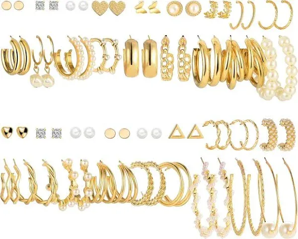 36 Pairs Hypoallergenic Pearl Chain Link Stud Earrings