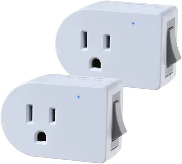 Fosmon Grounded Outlet with ON/Off Switch (2 Pack), 3 Prong Electrical Plug Outlet Switch, 245J Single Port Power Adapter Surge Protector, Outlet Extender, 15A Circuit Breaker, White, ETL Listed