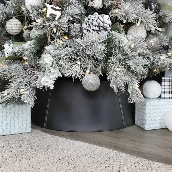 AuldHome White Farmhouse Tree Collar, 29-Inch Diameter Base Vintage Enamelware, 5-Panel Set Christmas Tree Accent, Choose Plain or Embossed