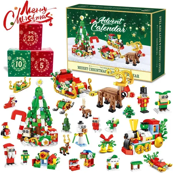 Advent Calendar 2024 Christmas Tree Building Blocks, 24 Days Christmas Countdown