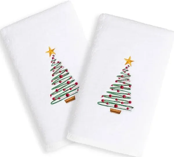 Linum Home Textiles Christmas Tree Embroidered Hand Towels