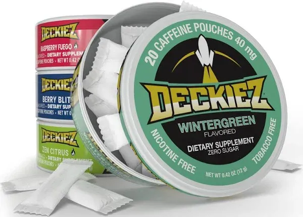 Deckiez Caffeine Pouches 4 Cans 100 Pouches 40mg Caffeine per Pouch