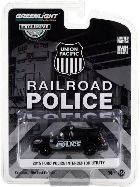 2015 Police Interceptor Utility Black Union Pacific Railroad Police Hobby Exclusive Series 1/64 Diecast Model Car by Greenlight 30386