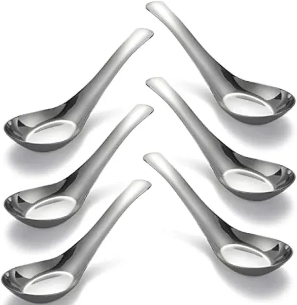 Soup Spoons Stainless Steel Dinner Spoons Set of 6 Chinese Soup Spoon Mirror Polished Asian Soup Spoons for Bouillon Dessert Cereal Thai Miso Ramen