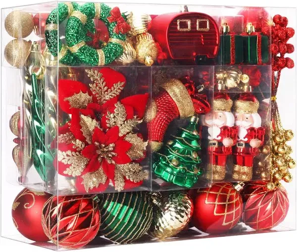 135pcs Christmas Balls Ornaments Set, Shatterproof Plastic Baubles, Ribbon an...