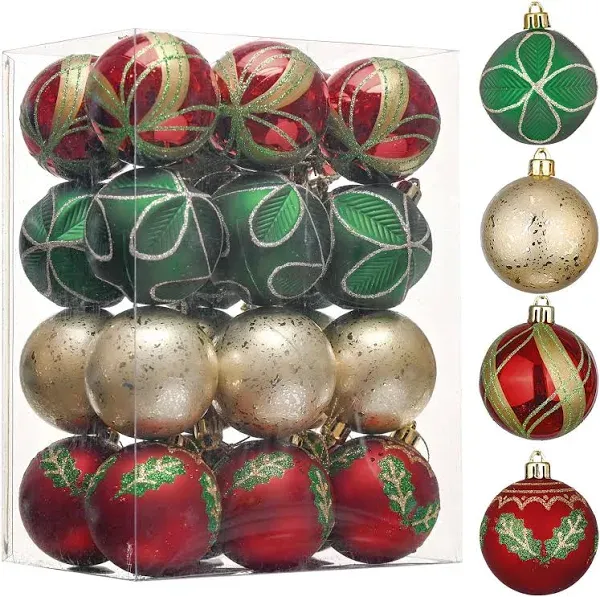 Christmas Tree Decorations 9 Textured Green and Gold Shatterproof