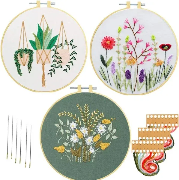 3 Pack Embroidery Kits for Beginners Starters Cross Stitch Kits with Pattern for