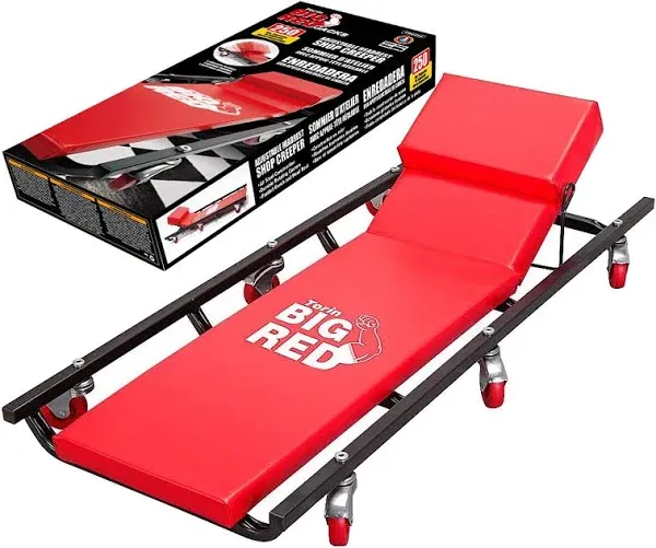 BIG RED Torin Rolling Garage Creeper 40&#034; Padded Mechanic Cart, 6-Casters, Red.