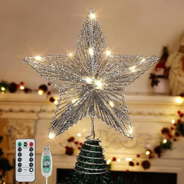 Star Tree Topper with 8 Lighting Modes Glitter Christmas Star Tree Top Light ...