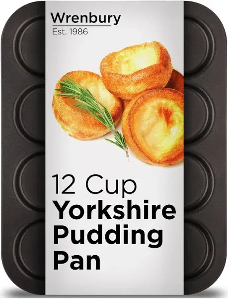 Wrenbury 12 Cup Yorkshire Pudding Tray Non Stick Heavy Gauge Carbon Steel Baking Tin