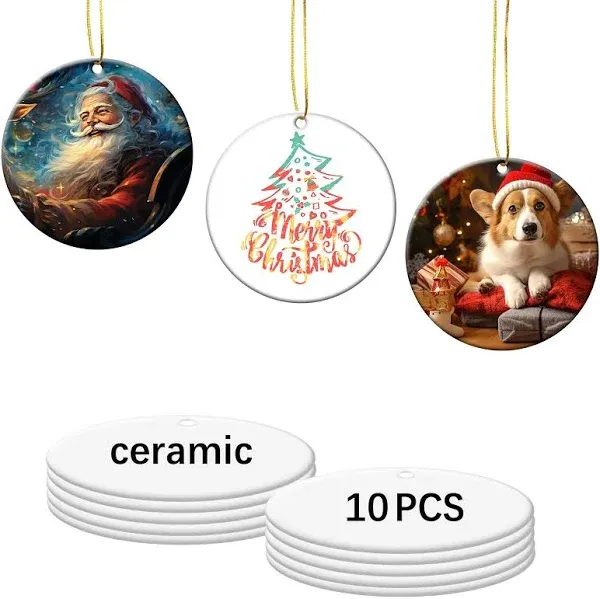 50 PCS Sublimation Ceramic Ornament Blank Round Two-Sided Printed White Ceramic Decoration Handmade DIY Personalized Christmas Home Decoration Bulk 3 inch