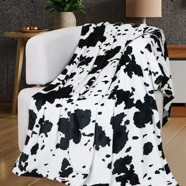 Lightweight Cow Print Blanket Plush Fleece Fuzzy Cute Cow Printed Throw Blank...