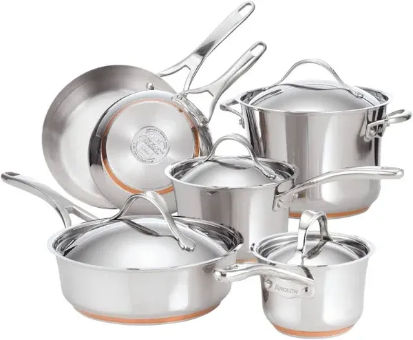 Anolon Nouvelle Copper Stainless Steel Cookware Pots &amp; Pans Set 10 Piece - USED