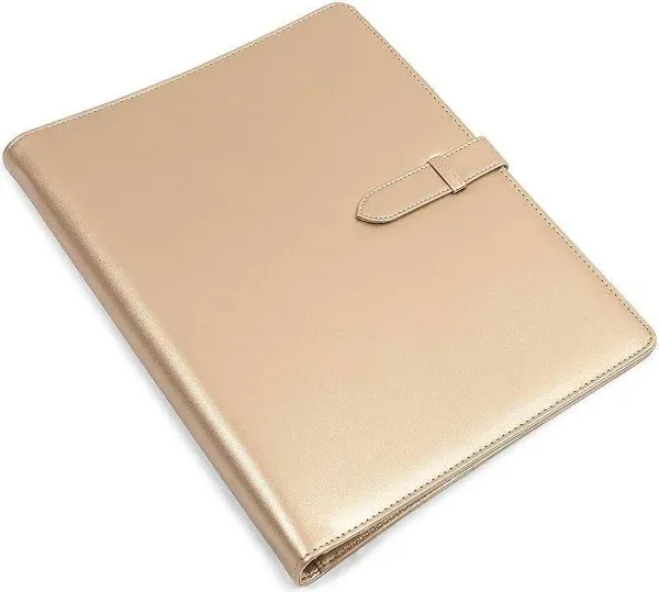 Padfolio Folder with 3 Ring Binder (Metallic Gold, Faux Leather, 10.8 x 13.2 Inches)